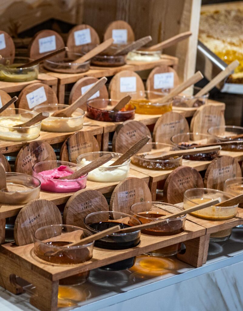 Colorful DIY breakfast spread with gourmet cones and spreads at Bread & Spread