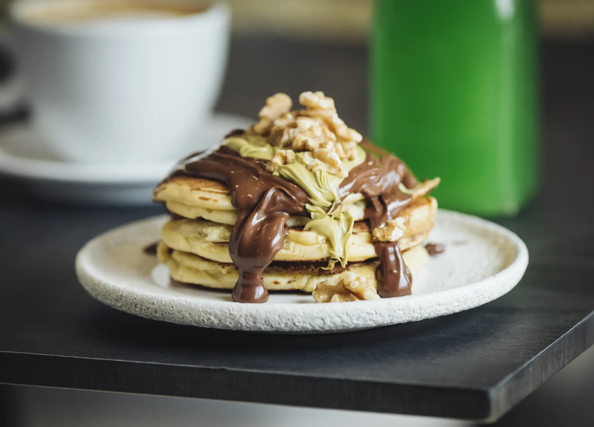 Pancakes with chocolate and pistachio cream from Bread & Spread